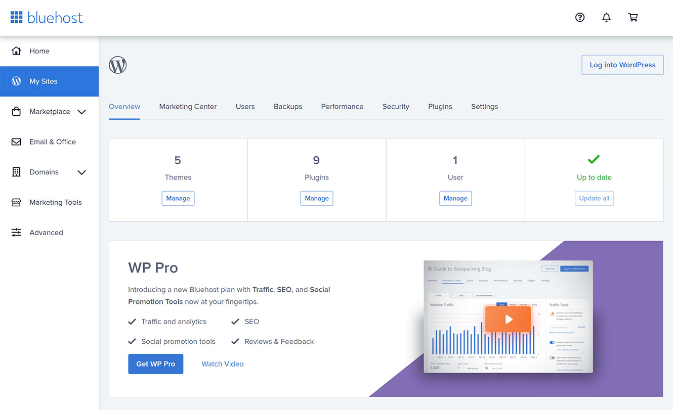 Bluehost Dashboard