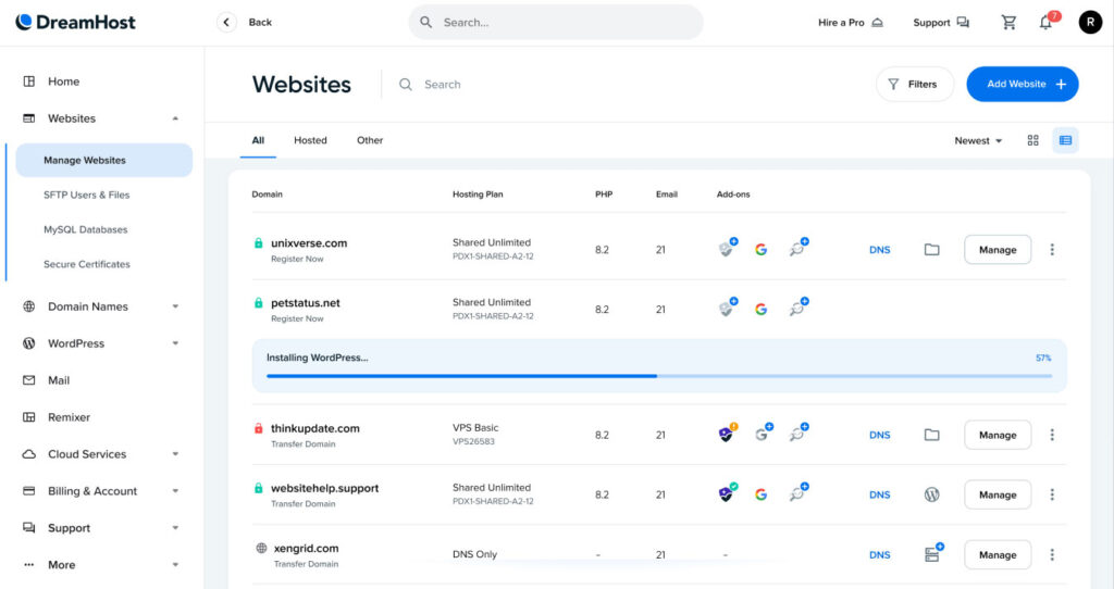 Dreamhost Interface